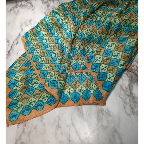 3 Vintage Scarves 1 Blue Peach Yellow 1 Blue Red Pink 1 Red White Blue - Picture 1 of 9